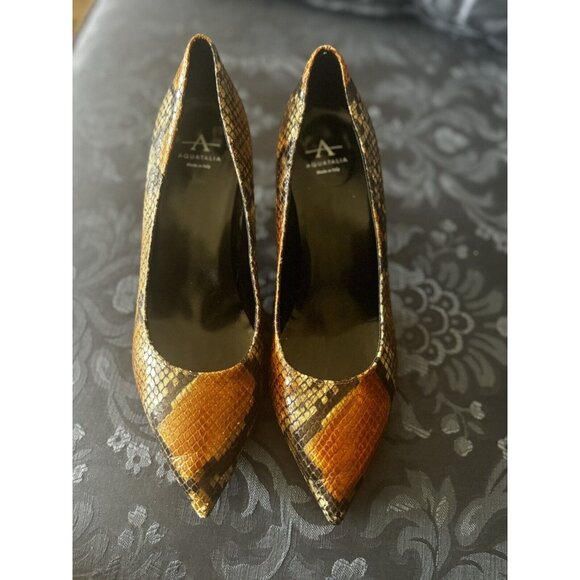 AQUATALIA Leather‎ Snake Print Pointed Toe Heels Size 7.5M - Picture 1 of 6